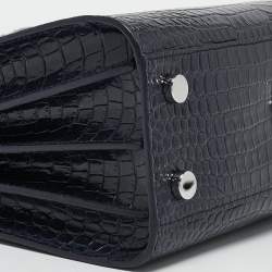 Pre Owned Saint Laurent Navy Blue Croc Embossed Leather Nano Classic Sac De Jour Tote
