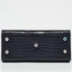 Pre Owned Saint Laurent Navy Blue Croc Embossed Leather Nano Classic Sac De Jour Tote