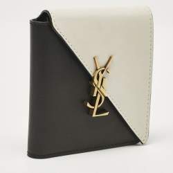 Pre Owned Saint Laurent Black/White Leather Jamie Folded Wallet