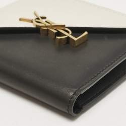 Pre Owned Saint Laurent Black/White Leather Jamie Folded Wallet