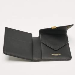 Pre Owned Saint Laurent Black/White Leather Jamie Folded Wallet