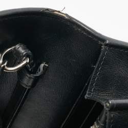 Saint Laurent Black Croc Embossed Leather Monogram Wallet On Chain
