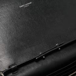 Saint Laurent Black Croc Embossed Leather Monogram Wallet On Chain