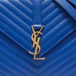 Saint Laurent Blue Chevron Leather Large Monogram Envelope Shoulder Bag