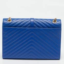 Saint Laurent Blue Chevron Leather Large Monogram Envelope Shoulder Bag