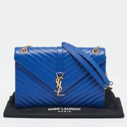 Saint Laurent Blue Chevron Leather Large Monogram Envelope Shoulder Bag