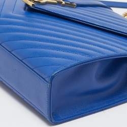 Saint Laurent Blue Chevron Leather Large Monogram Envelope Shoulder Bag