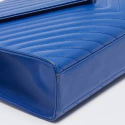 Saint Laurent Blue Chevron Leather Large Monogram Envelope Shoulder Bag