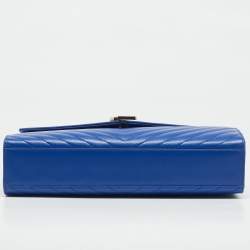 Saint Laurent Blue Chevron Leather Large Monogram Envelope Shoulder Bag