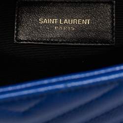 Saint Laurent Blue Chevron Leather Large Monogram Envelope Shoulder Bag