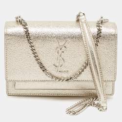 Saint Laurent Gold Textured Leather Mini Sunset Chain Bag