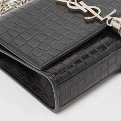 مملوكة مسبقًا Saint Laurent Black Croc Embossed Leather Small Kate Tassel Shoulder Bag