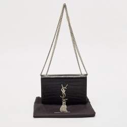 مملوكة مسبقًا Saint Laurent Black Croc Embossed Leather Small Kate Tassel Shoulder Bag