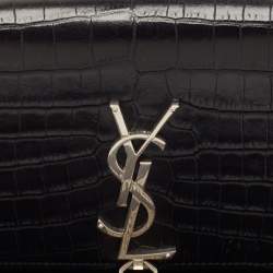 مملوكة مسبقًا Saint Laurent Black Croc Embossed Leather Small Kate Tassel Shoulder Bag