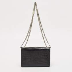 مملوكة مسبقًا Saint Laurent Black Croc Embossed Leather Small Kate Tassel Shoulder Bag