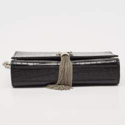 مملوكة مسبقًا Saint Laurent Black Croc Embossed Leather Small Kate Tassel Shoulder Bag