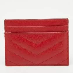 Saint Laurent Red Matelassé Leather Monogram Card Holder