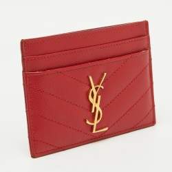 Saint Laurent Red Matelassé Leather Monogram Card Holder