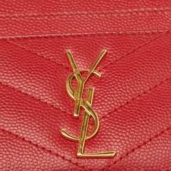 Saint Laurent Red Matelassé Leather Monogram Card Holder