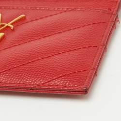 Saint Laurent Red Matelassé Leather Monogram Card Holder