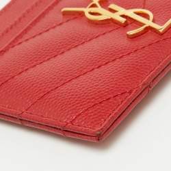 Saint Laurent Red Matelassé Leather Monogram Card Holder