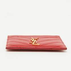 Saint Laurent Red Matelassé Leather Monogram Card Holder