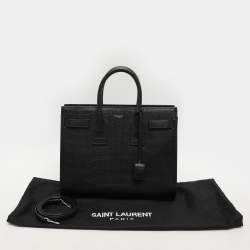 Saint Laurent Black Croc Embossed Leather Small Classic Sac De Jour Tote