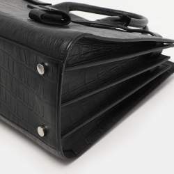 Saint Laurent Black Croc Embossed Leather Small Classic Sac De Jour Tote