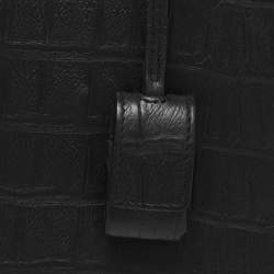 Saint Laurent Black Croc Embossed Leather Small Classic Sac De Jour Tote