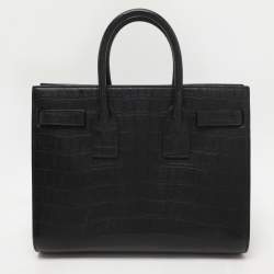Saint Laurent Black Croc Embossed Leather Small Classic Sac De Jour Tote