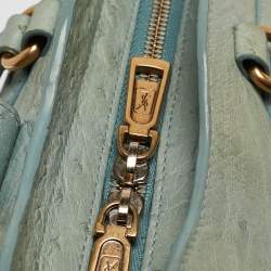 Yves Saint Laurent Light Green Ostrich Leather Small Ligne Y Cabas Chyc Tote