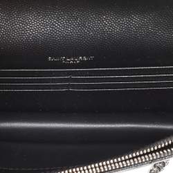 Saint Laurent Black Cassandre Matelassé Leather Wallet On Chain