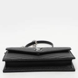 Saint Laurent Black Cassandre Matelassé Leather Wallet On Chain