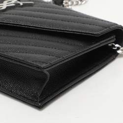 Saint Laurent Black Cassandre Matelassé Leather Wallet On Chain
