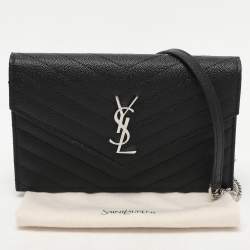 Saint Laurent Black Cassandre Matelassé Leather Wallet On Chain