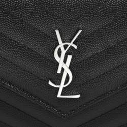 Saint Laurent Black Cassandre Matelassé Leather Wallet On Chain