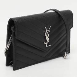 Saint Laurent Black Cassandre Matelassé Leather Wallet On Chain
