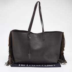 Saint Laurent Grey Leather Fringe E/W Shopping Tote