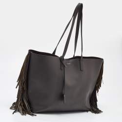 Saint Laurent Grey Leather Fringe E/W Shopping Tote