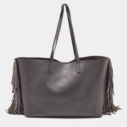 Saint Laurent Grey Leather Fringe E/W Shopping Tote