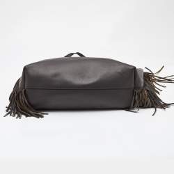 Saint Laurent Grey Leather Fringe E/W Shopping Tote