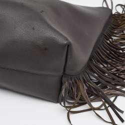 Saint Laurent Grey Leather Fringe E/W Shopping Tote