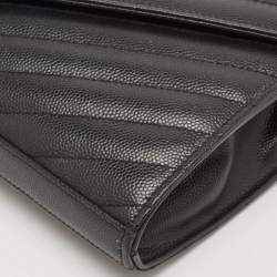 Pre Owned Saint Laurent Black Matelassé Leather Monogram Wallet on Chain