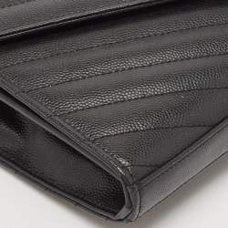 Pre Owned Saint Laurent Black Matelassé Leather Monogram Wallet on Chain