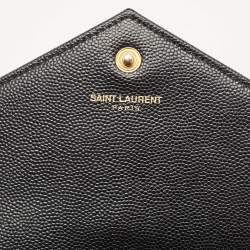 Pre Owned Saint Laurent Black Matelassé Leather Monogram Wallet on Chain