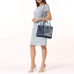 Saint Laurent Navy Blue Leather Small Classic Sac De Jour Tote