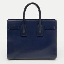 Saint Laurent Navy Blue Leather Small Classic Sac De Jour Tote