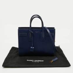 Saint Laurent Navy Blue Leather Small Classic Sac De Jour Tote