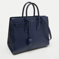 Saint Laurent Navy Blue Leather Small Classic Sac De Jour Tote