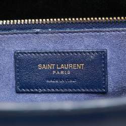 Saint Laurent Navy Blue Leather Small Classic Sac De Jour Tote